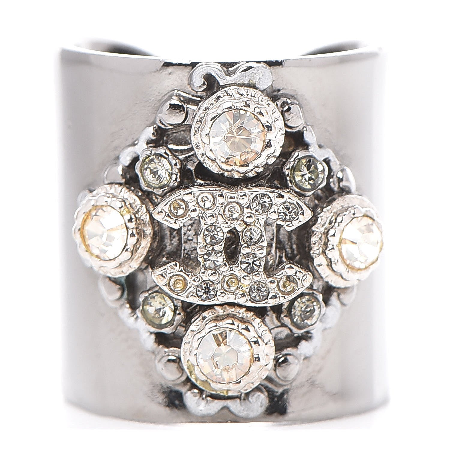 Chanel Ruthenium Crystal CC Ring 7.5 1 of 5