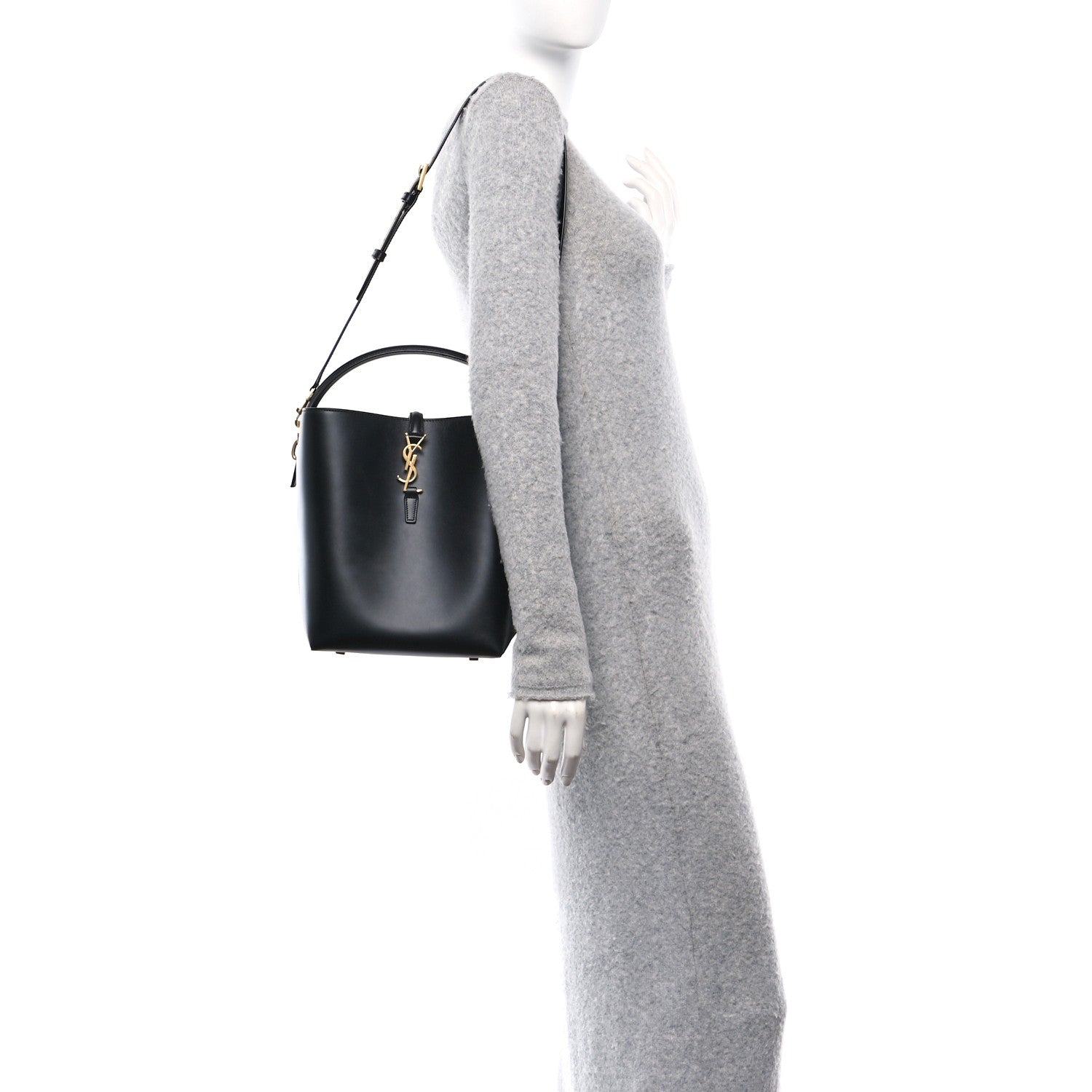 Saint Laurent Smooth Shiny Calfskin Monogram Le 37 Bucket Bag Black 2 of 10