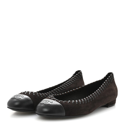 Chanel Suede Lambskin CC Cap Toe Stitched Flats 40 Brown 4 of 9