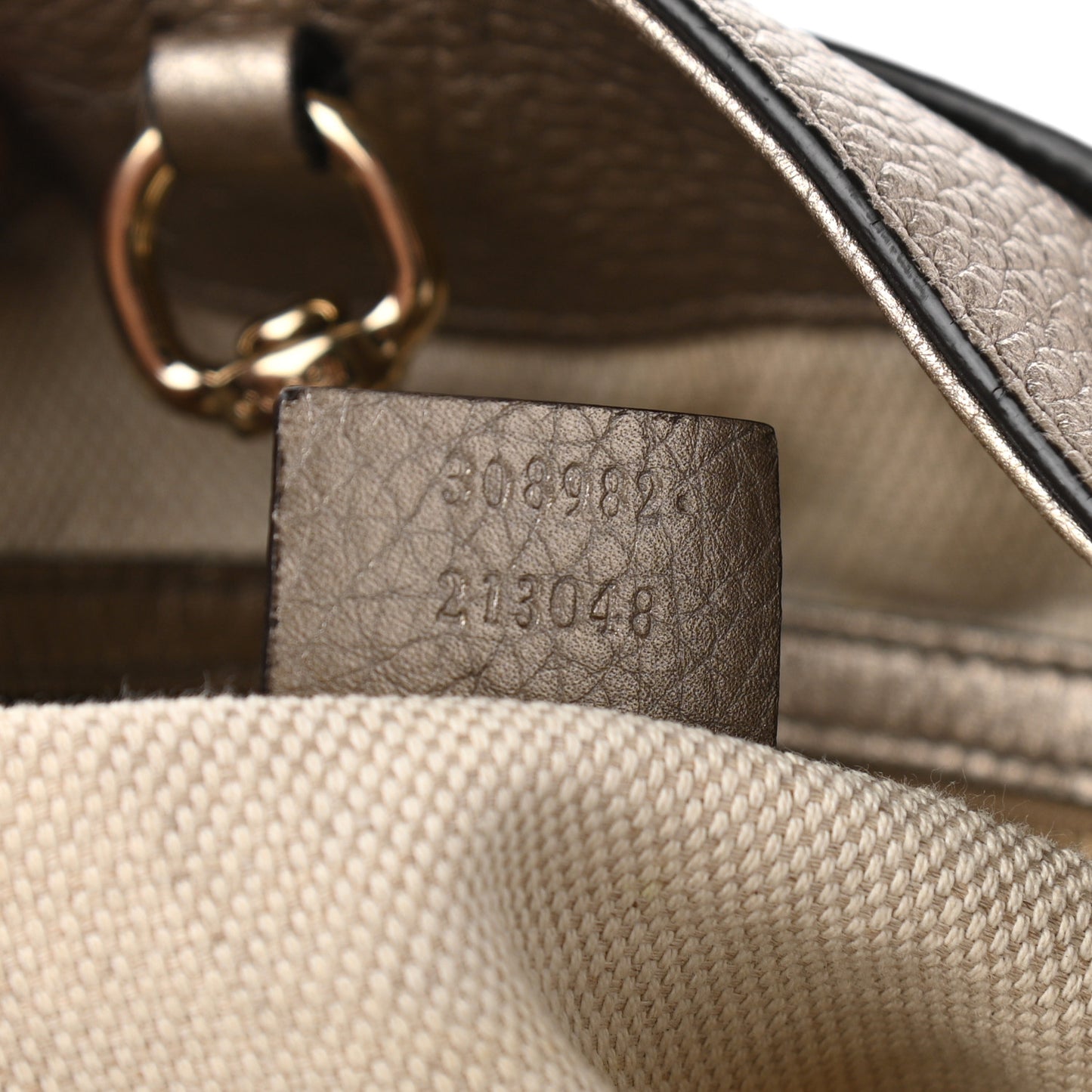 Metallic Pebbled Calfskin Medium Soho Chain Shoulder Bag Golden Beige