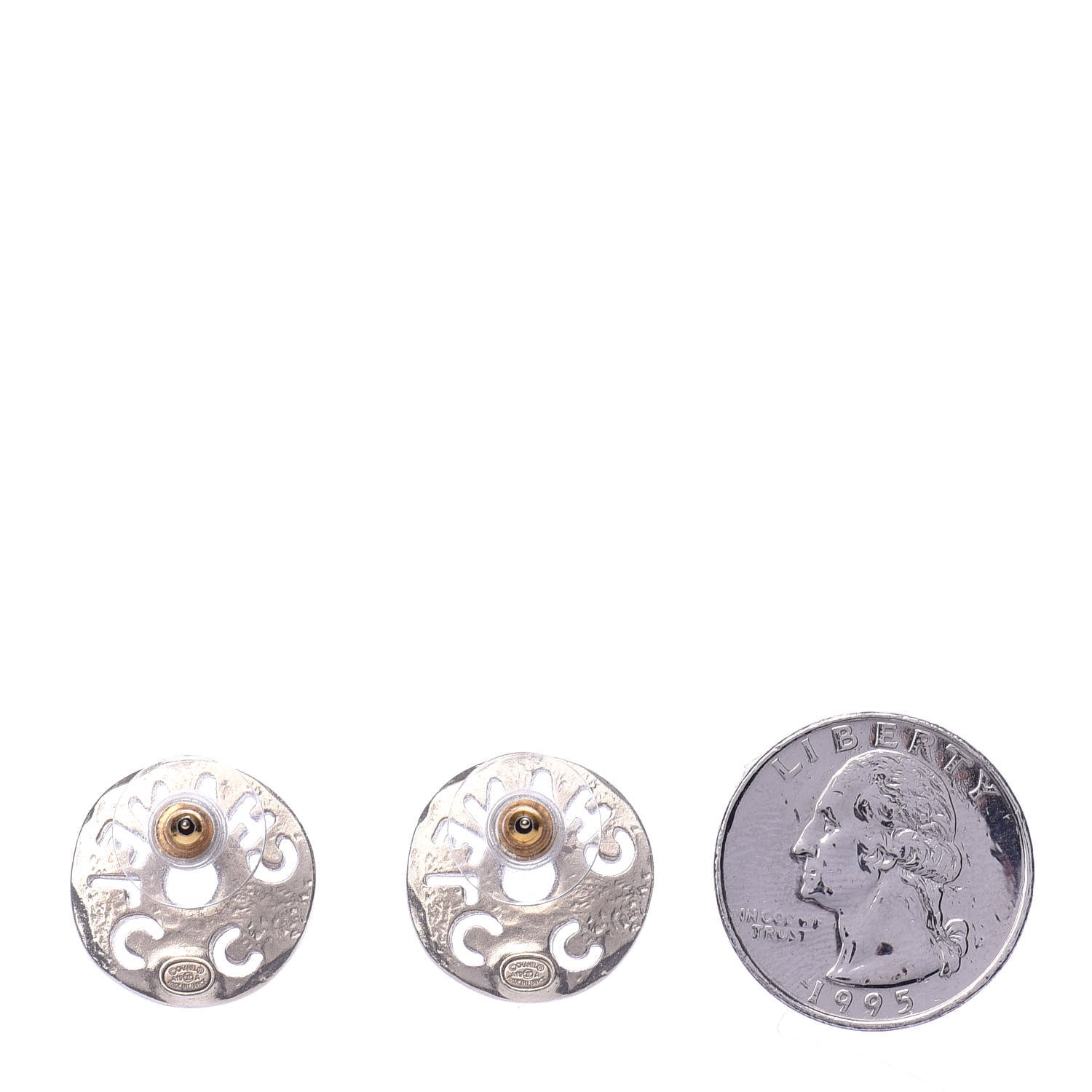 Chanel Crystal Pearl Papyrus Stud Earrings Gold Grey 2 of 5