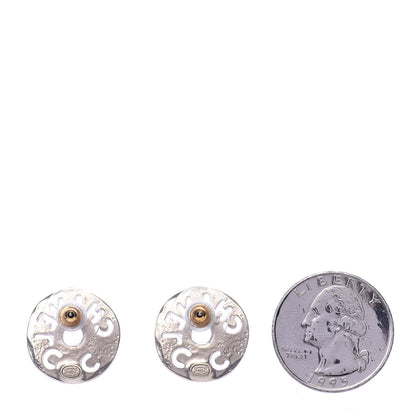 Chanel Crystal Pearl Papyrus Stud Earrings Gold Grey 2 of 5