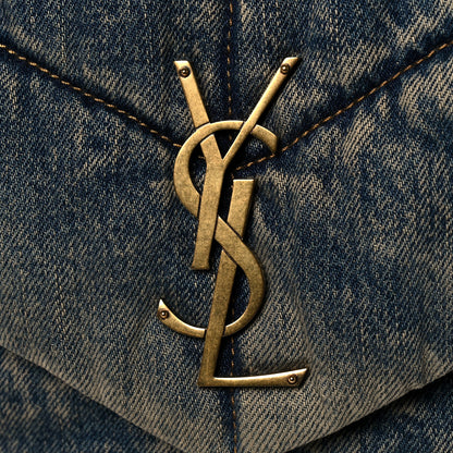 Saint Laurent Denim Quilted Medium Loulou Puffer Monogram Chain Satchel Blue Black 8 of 10
