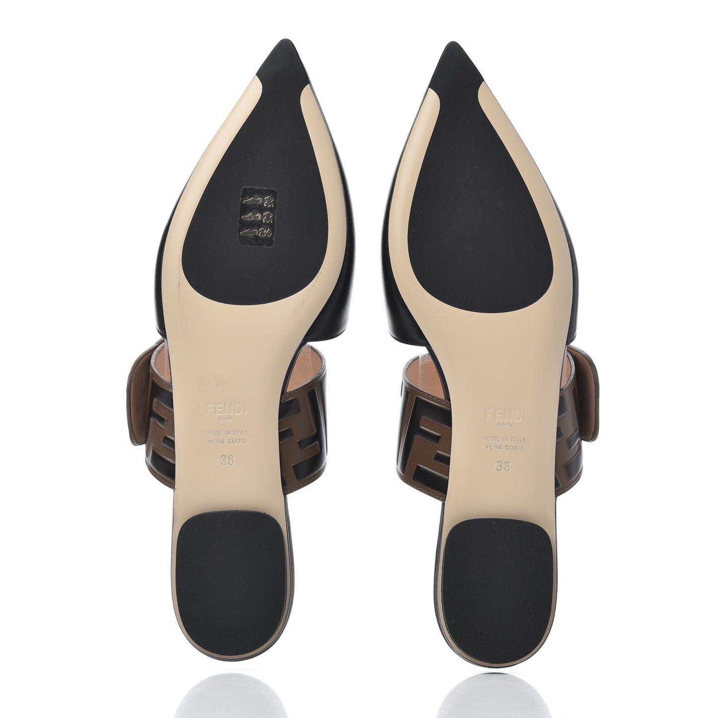 Vitello FF Embossed Buckle Flat Mules 38 Maya Black