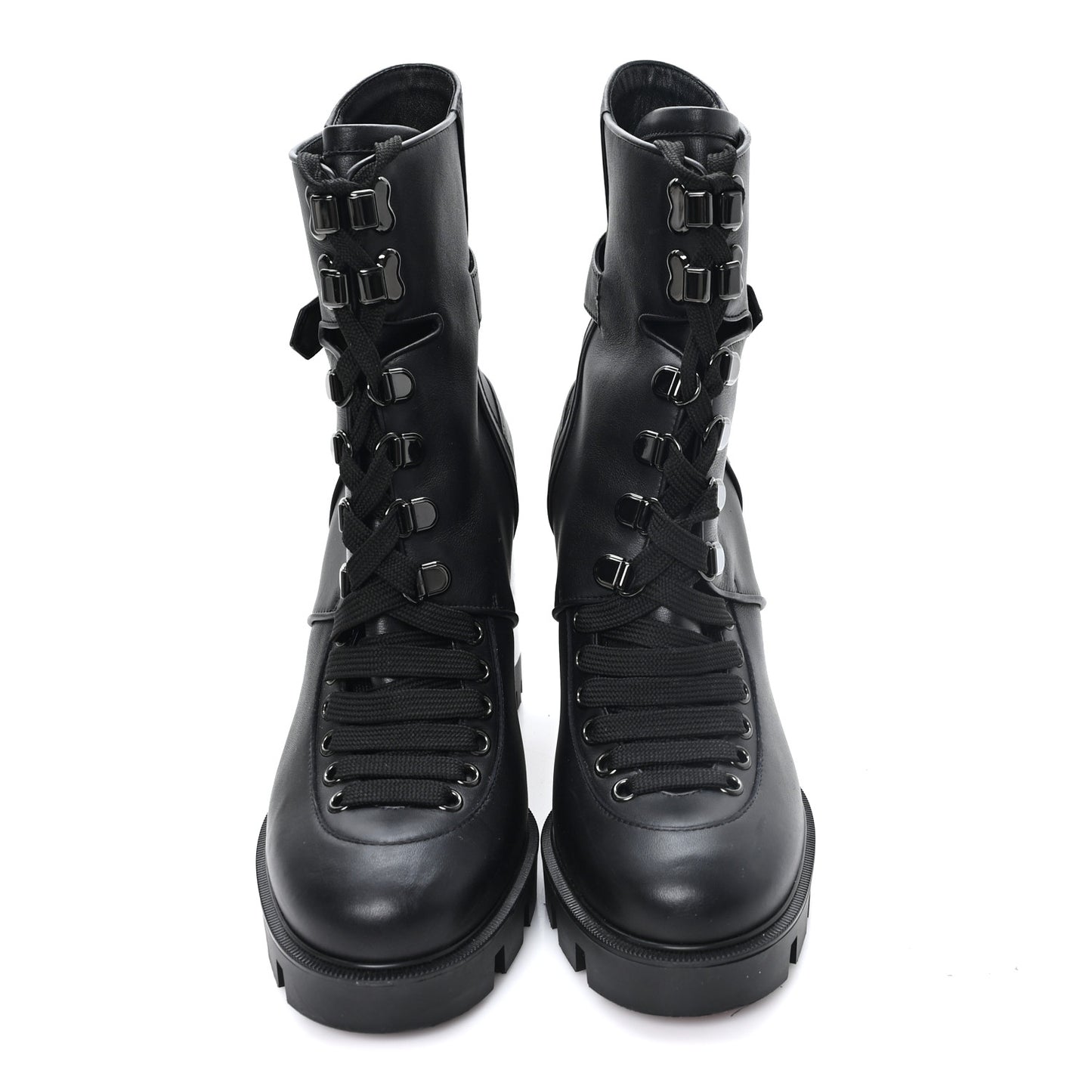 Calfskin Macademia 100 Biker Platform Boots 38.5 Black