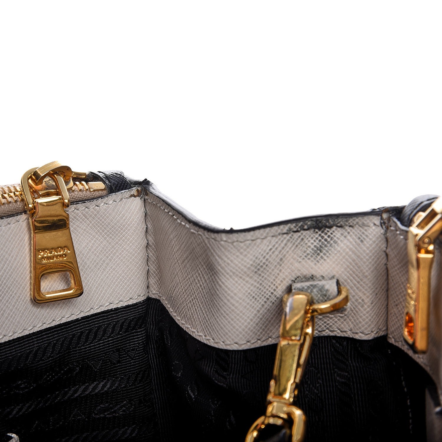 Prada Saffiano Lux Colorblock Medium Galleria Double Zip Tote Black Talco 10 of 14