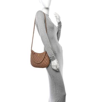 Chanel Shiny Crumpled Lambskin Quilted Large Trendy Chain Around Hobo Dark Beige 2 of 10