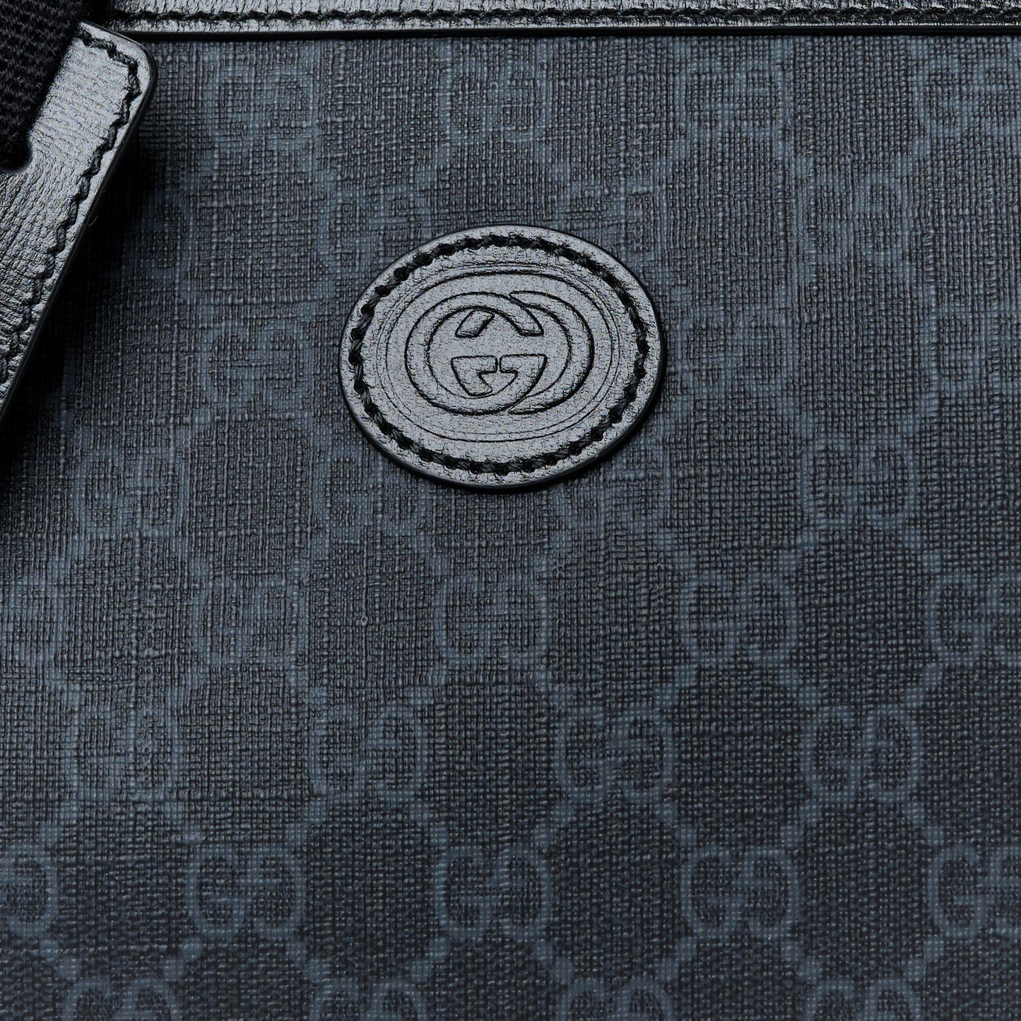GG Supreme Monogram Azalea Calfskin Retro Interlocking G Wristlet Messenger Bag Black