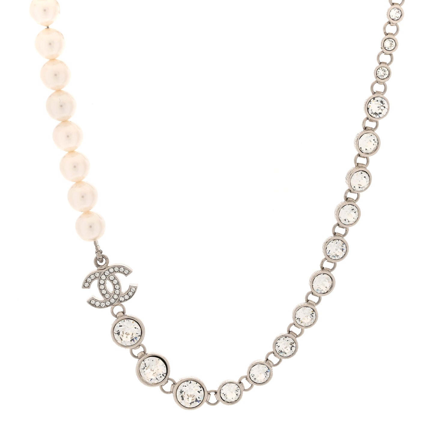 Pearl Crystal CC Choker Necklace Silver