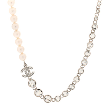 Chanel Pearl Crystal CC Choker Necklace Silver 1 of 5