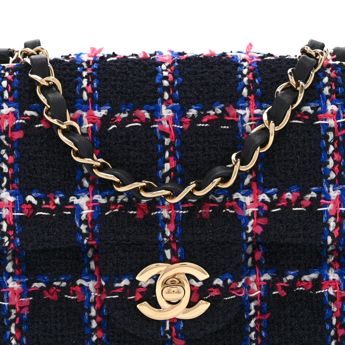 Chanel Tweed Quilted Mini Rectangular Flap Navy Red Blue White 8 of 10