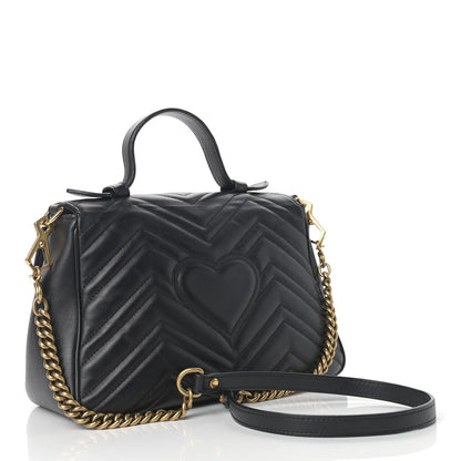 Gucci Calfskin Matelasse Small GG Marmont Top Handle Shoulder Bag Black 3 of 11
