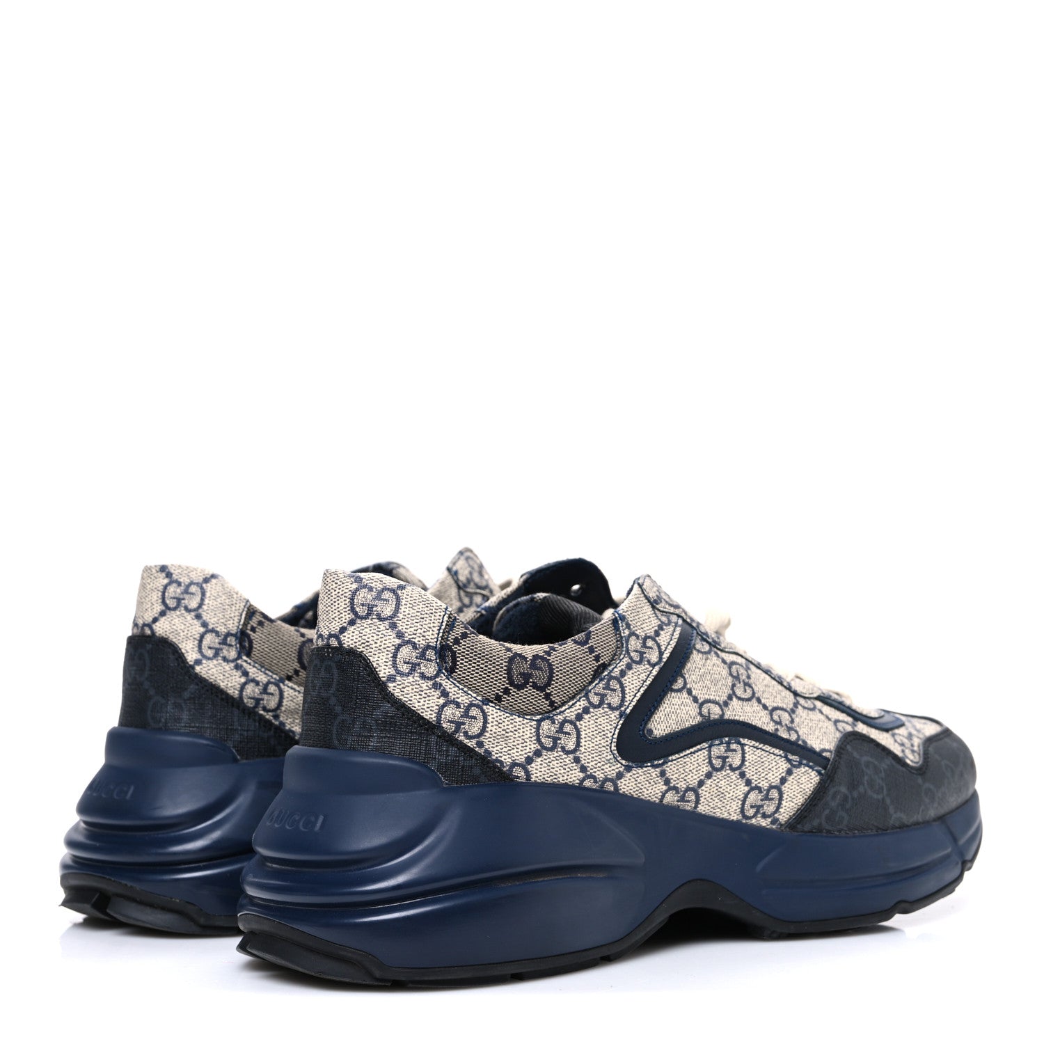 Gucci GG Supreme Monogram Mens Rhyton Sneakers 8.5 Beige Black Blue 5 of 10