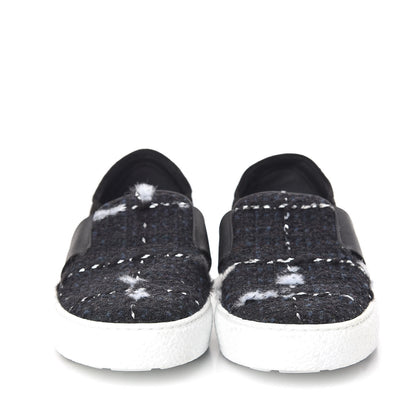 Chanel Suede Calfskin Tweed Sneakers 38.5 Black 2 of 8
