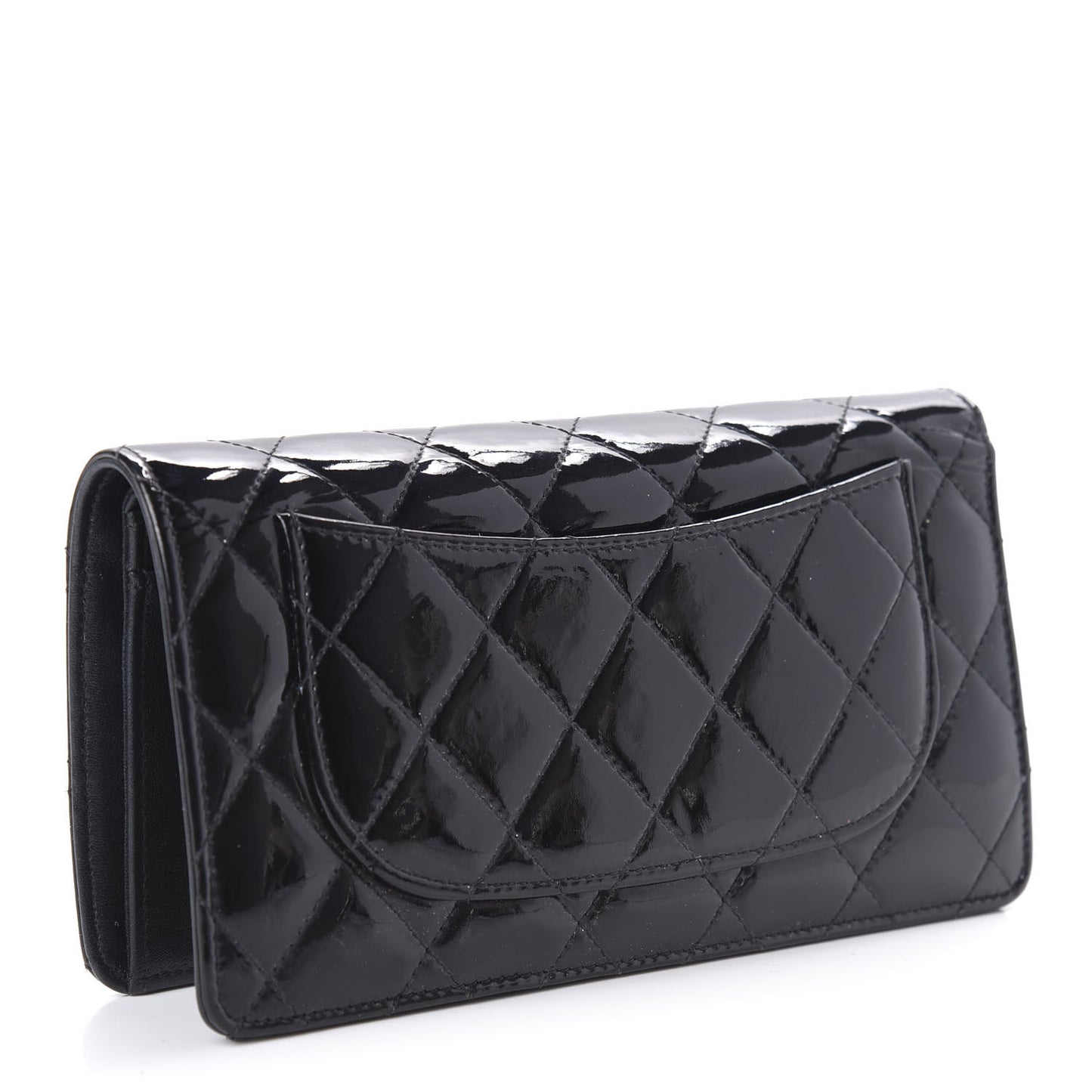 Patent Calfskin Quilted Yen Wallet Black