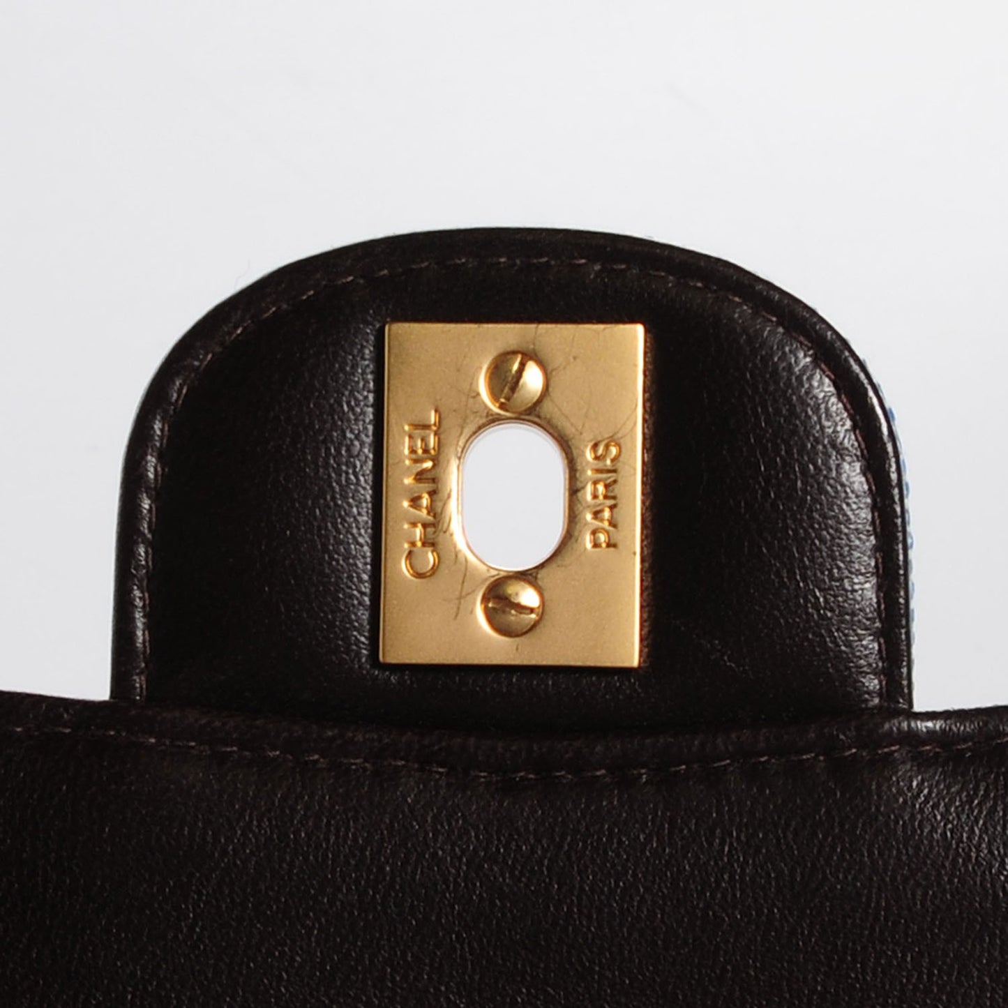 Woven Straw Quilted Small Double Flap Blue