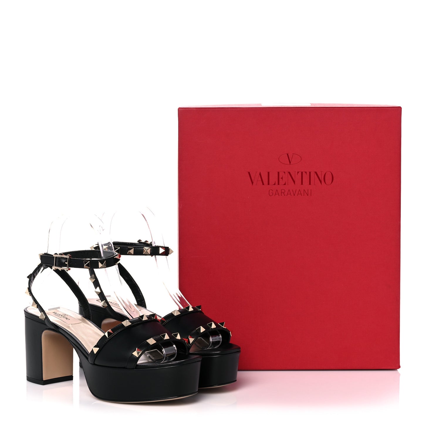 Calfskin Rockstud 35/75mm Platform Sandals 37.5 Black