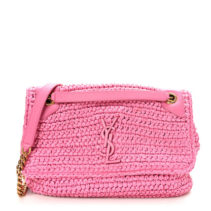Saint Laurent Raffia Calfskin Monogram Medium Niki Chain Satchel Bright Pink 1 of 9