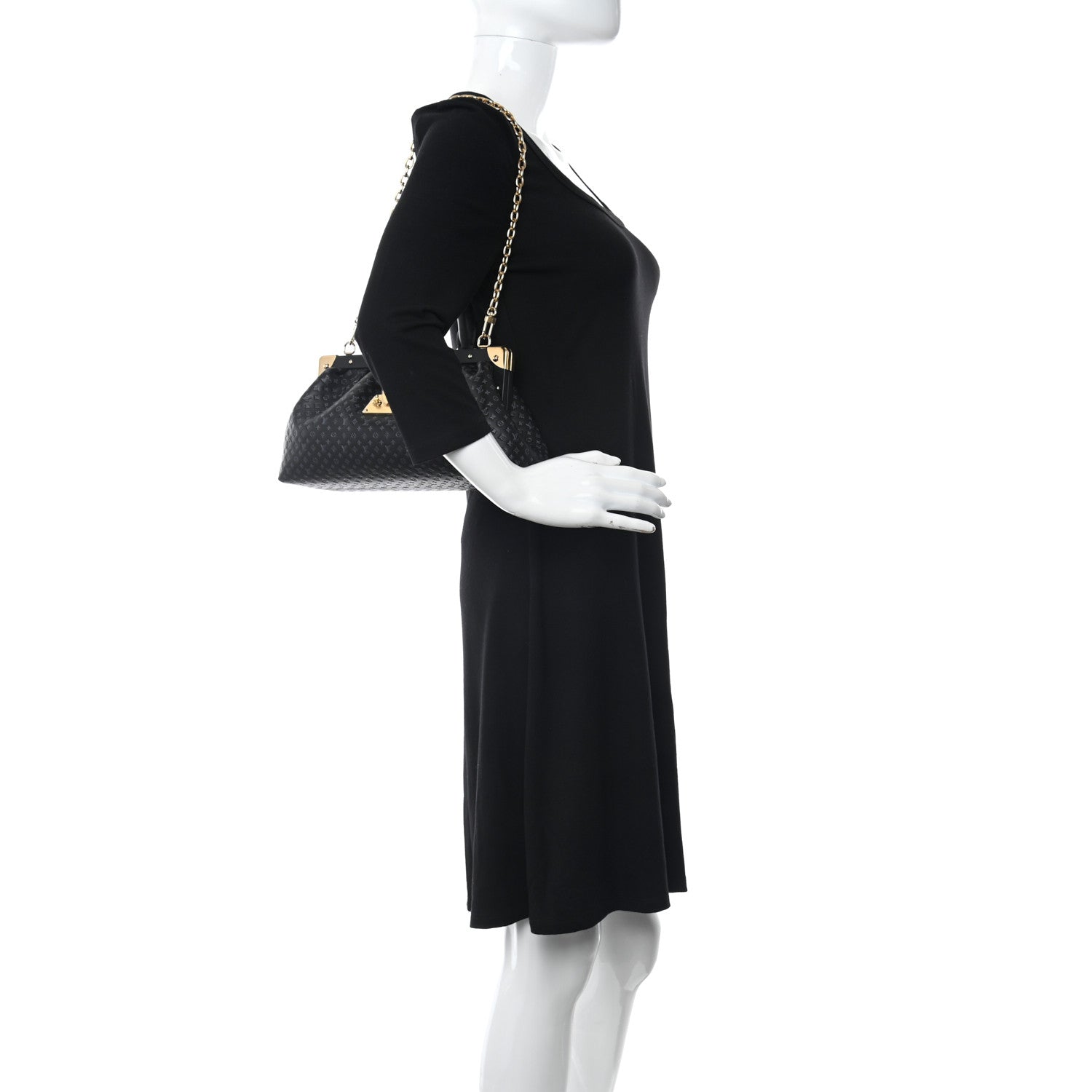 Louis Vuitton Calfskin Nanogram Embossed Clutch Black 2 of 9