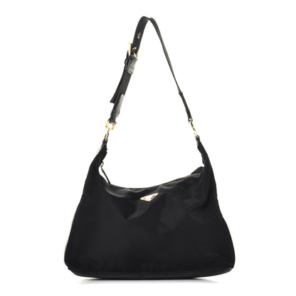 Prada Tessuto Nylon Calfskin Hobo Black 1 of 10