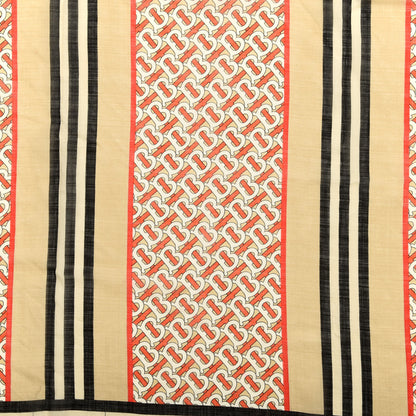 Burberry Wool Silk Icon Stripe Monogram TB Print Scarf Vermillion 2 of 5