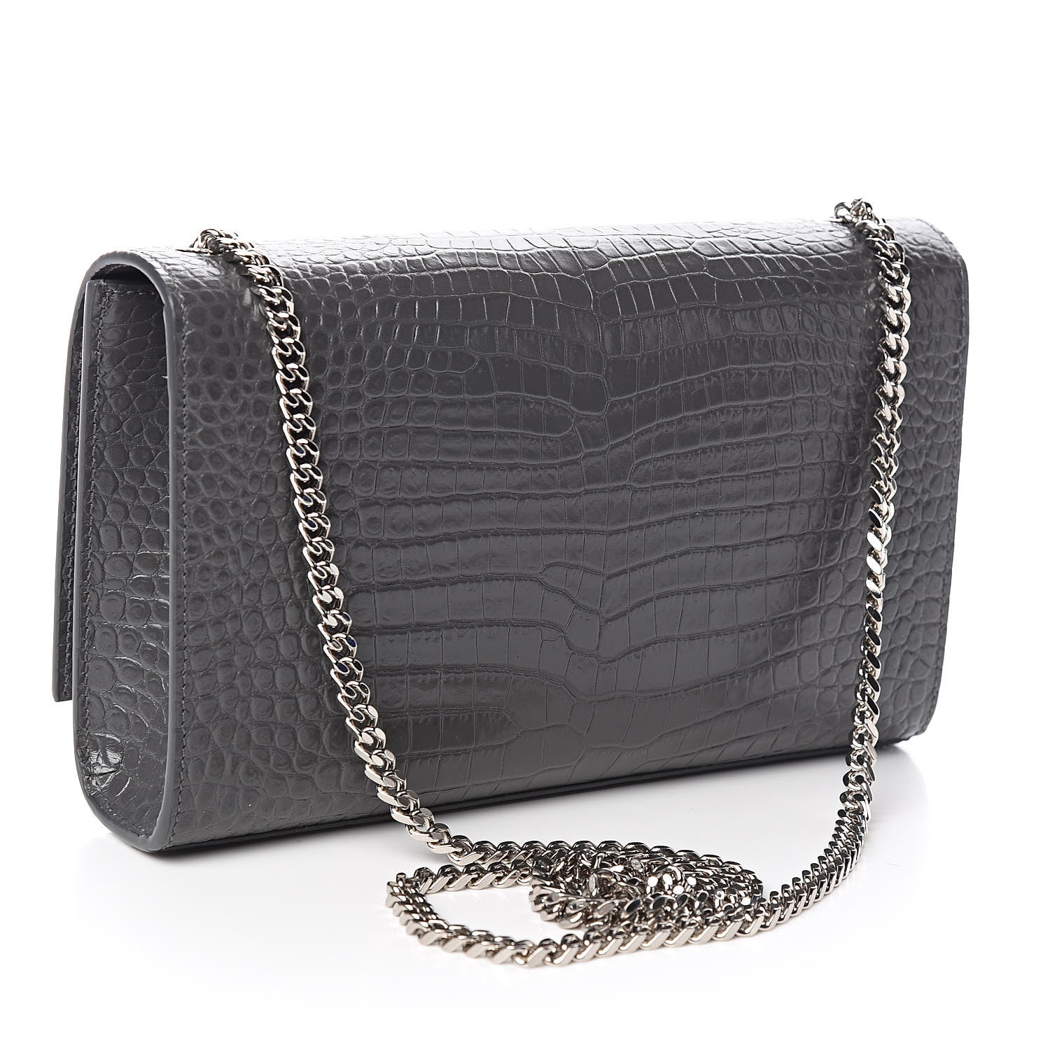 Saint Laurent Calfskin Crocodile Embossed Medium Classic Monogram Kate Tassel Satchel Fog 3 of 9