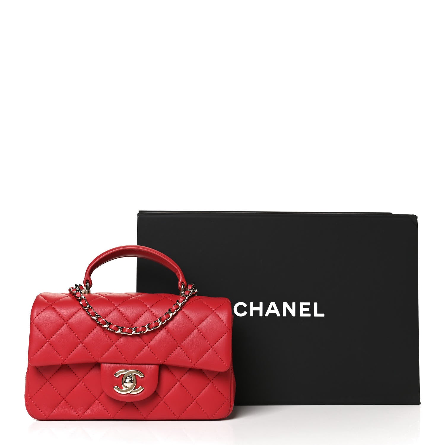 Chanel Lambskin Quilted Mini Top Handle Rectangular Flap Red 13 of 13