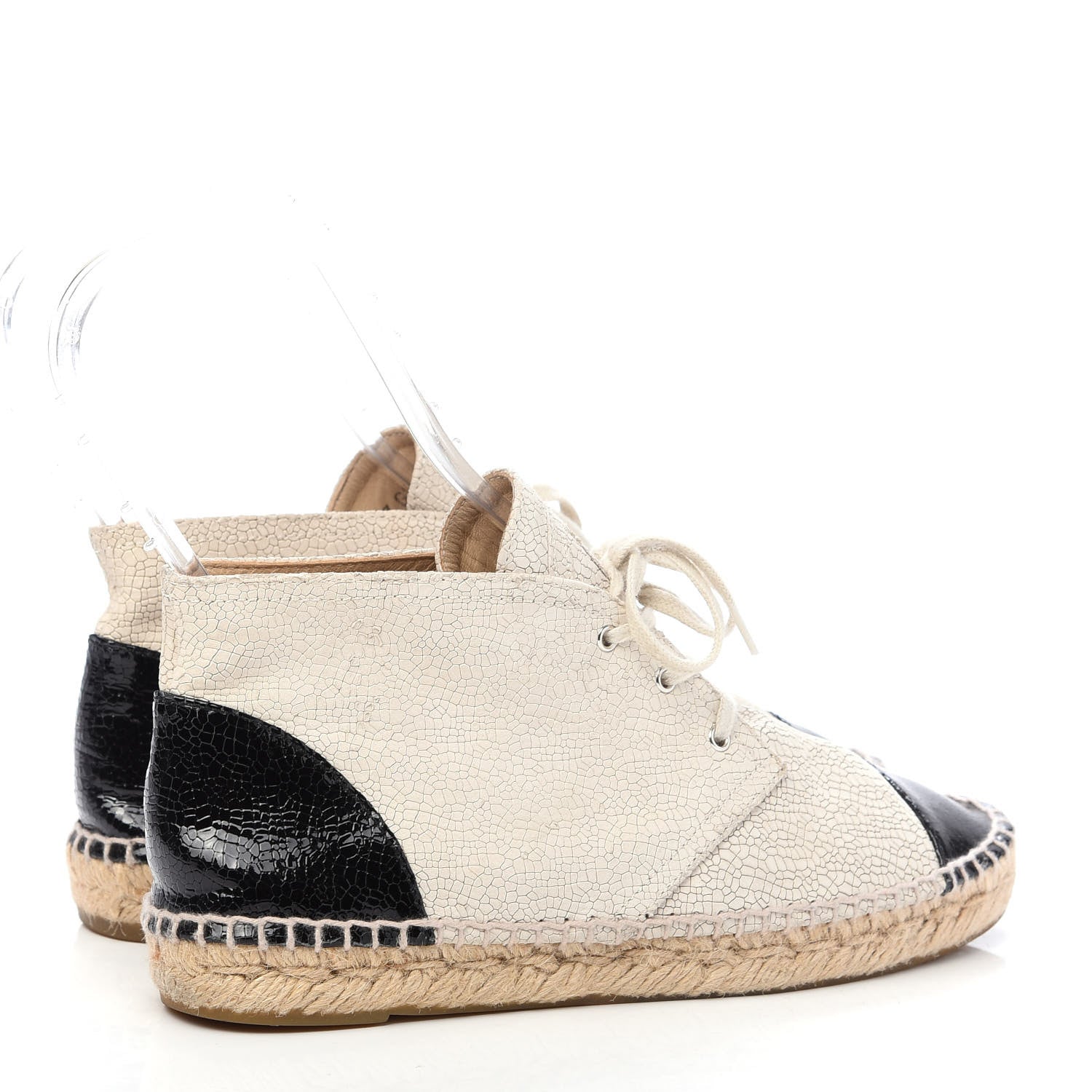Chanel Crackled Calfskin High Top Espadrilles 39 Light Beige Black 4 of 8