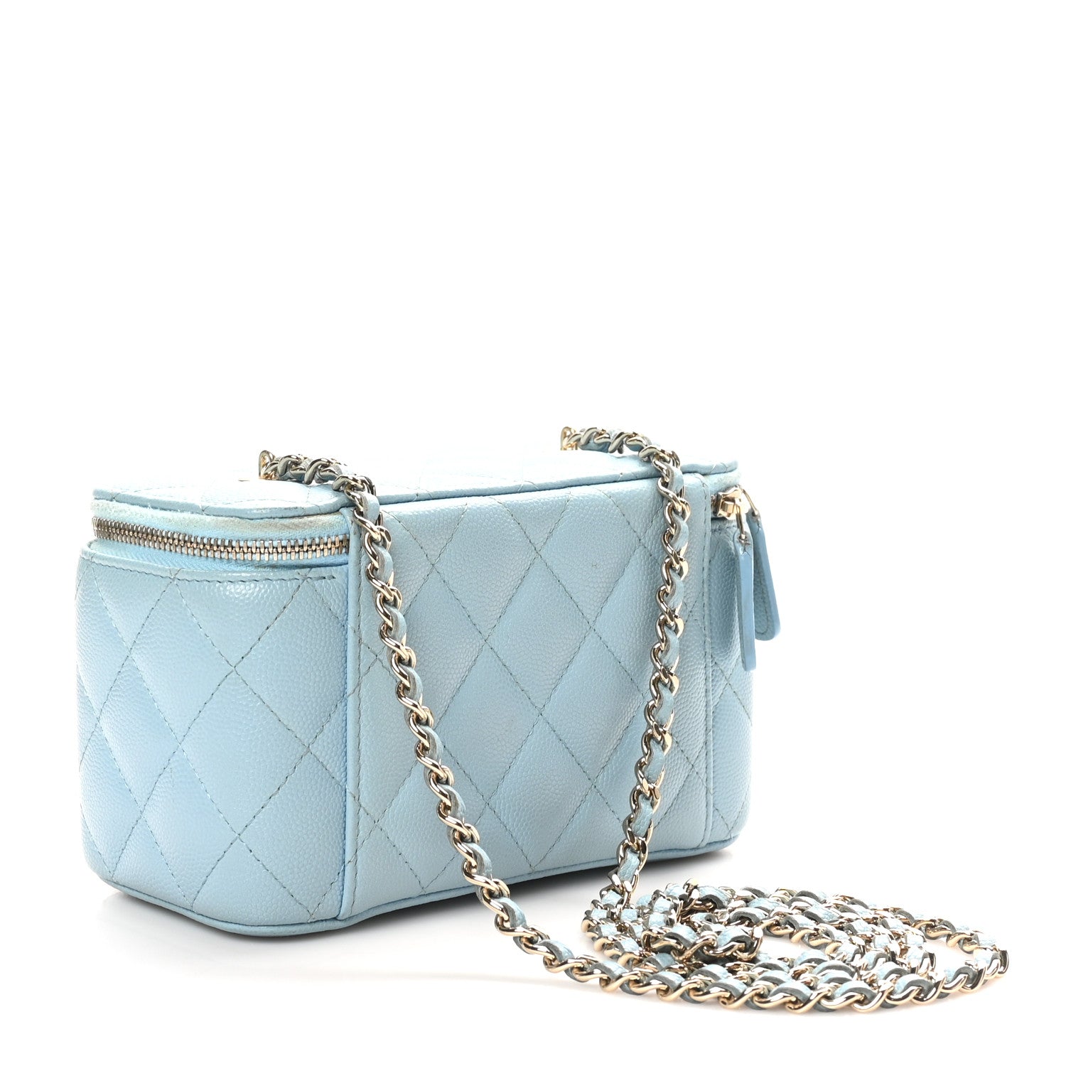 Chanel Caviar Quilted Small Tiny CC Vanity Case With Chain Light Blue 3 of 13