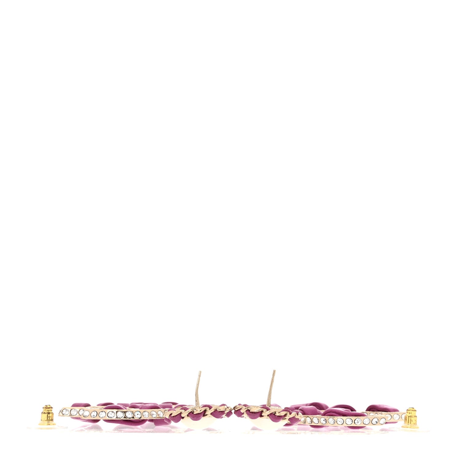 Chanel Pearl Lambskin Crystal Chain CC Drop Earrings Pink 3 of 6