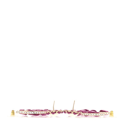 Chanel Pearl Lambskin Crystal Chain CC Drop Earrings Pink 3 of 6