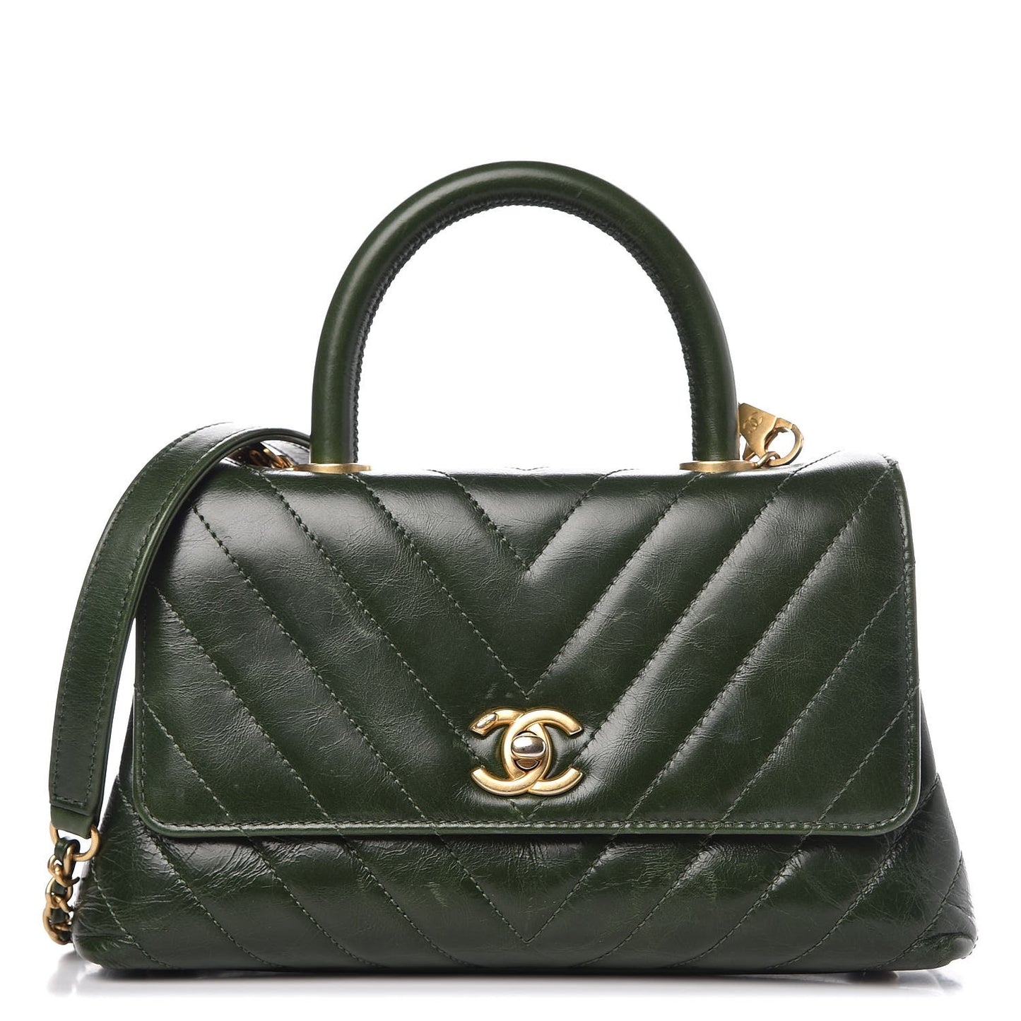 Calfskin Chevron Quilted Mini Coco Handle Flap Green