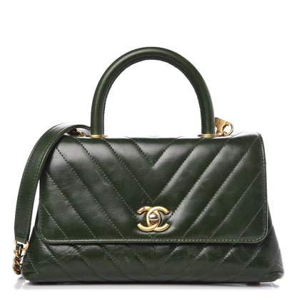 Chanel Calfskin Chevron Quilted Mini Coco Handle Flap Green 1 of 11