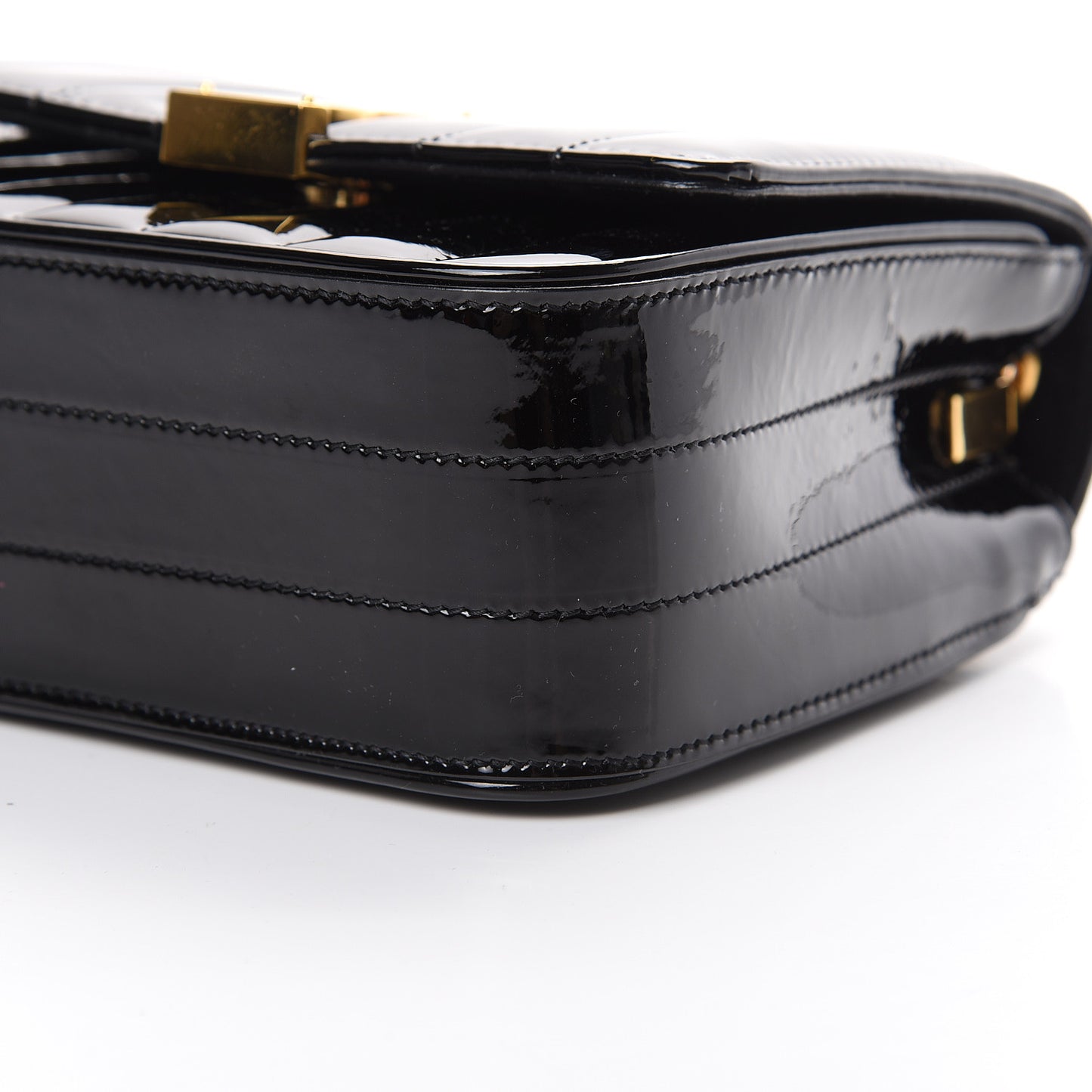 Patent Calfskin Matelasse Monogram Small Vicky Chain Bag Black