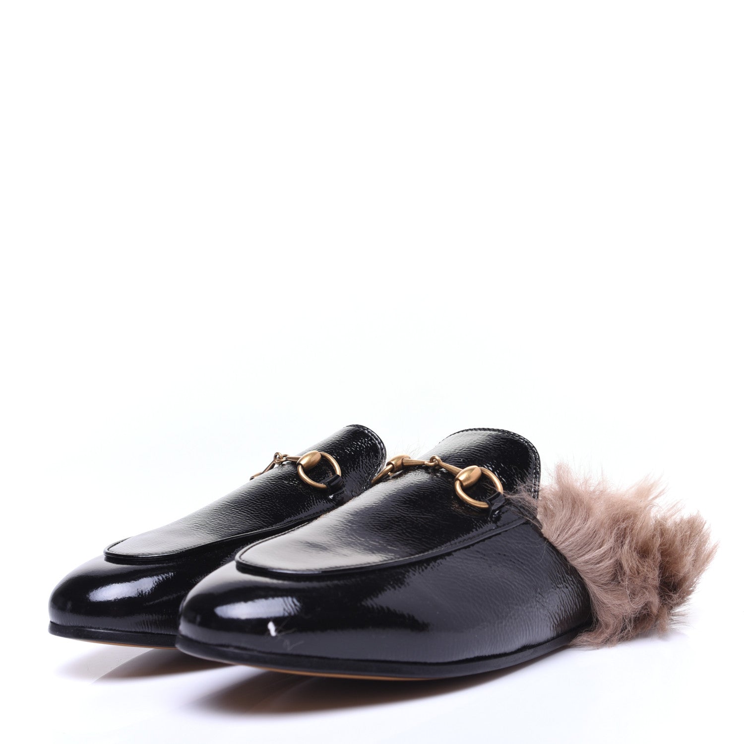 Gucci Patent Fur Womens Princetown Slippers 37.5 Black 3 of 10