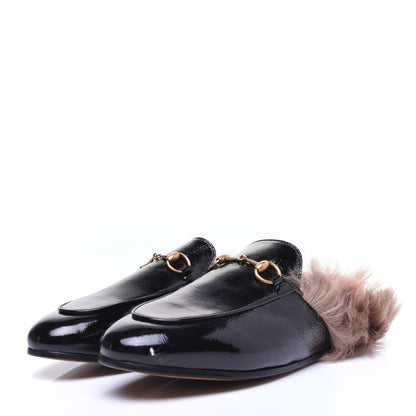 Gucci Patent Fur Womens Princetown Slippers 37.5 Black 3 of 10