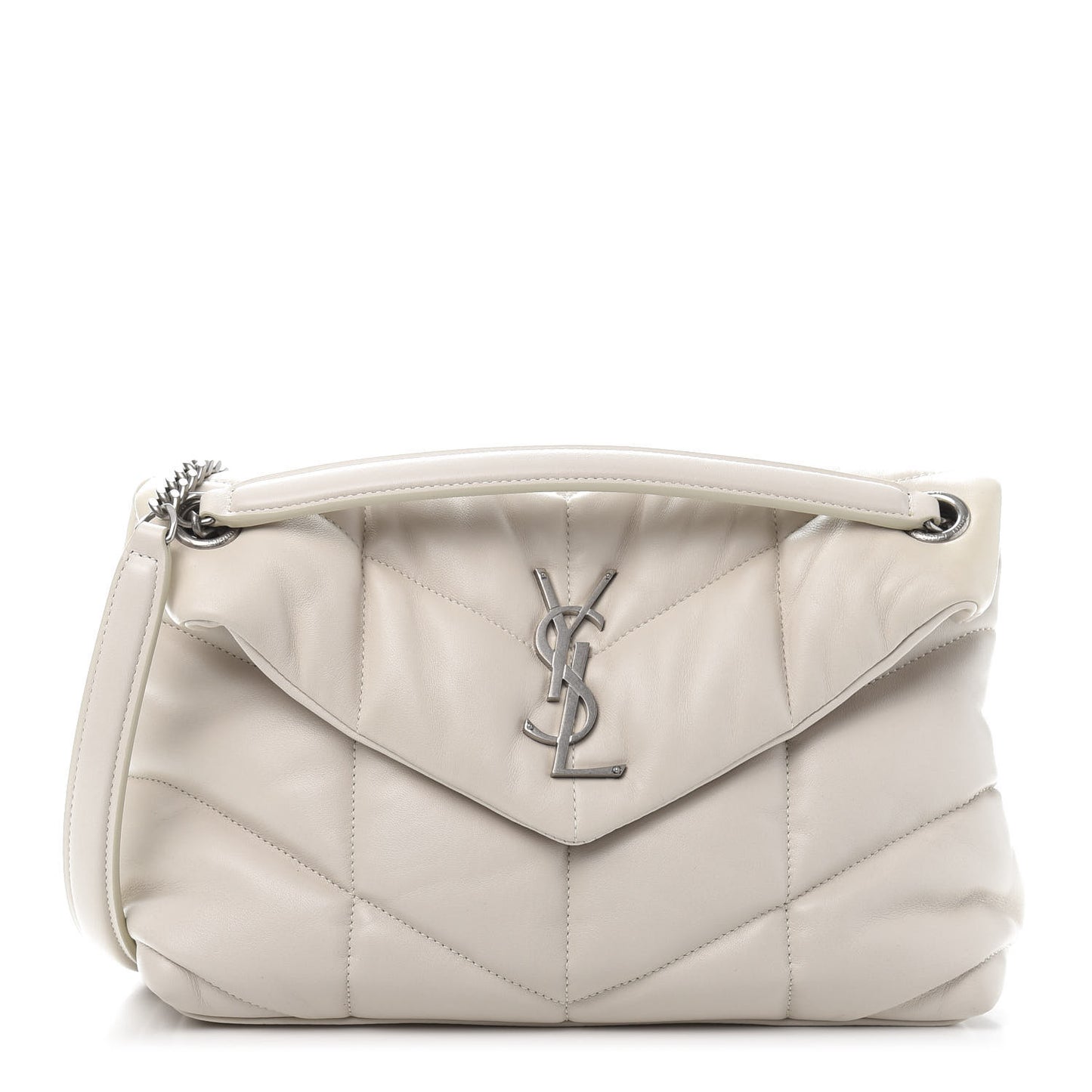 Lambskin Quilted Small Loulou Puffer Monogram Chain Satchel Blanc Vintage