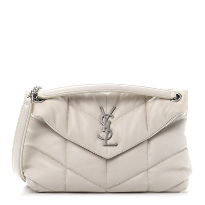 Saint Laurent Lambskin Quilted Small Loulou Puffer Monogram Chain Satchel Blanc Vintage 1 of 10
