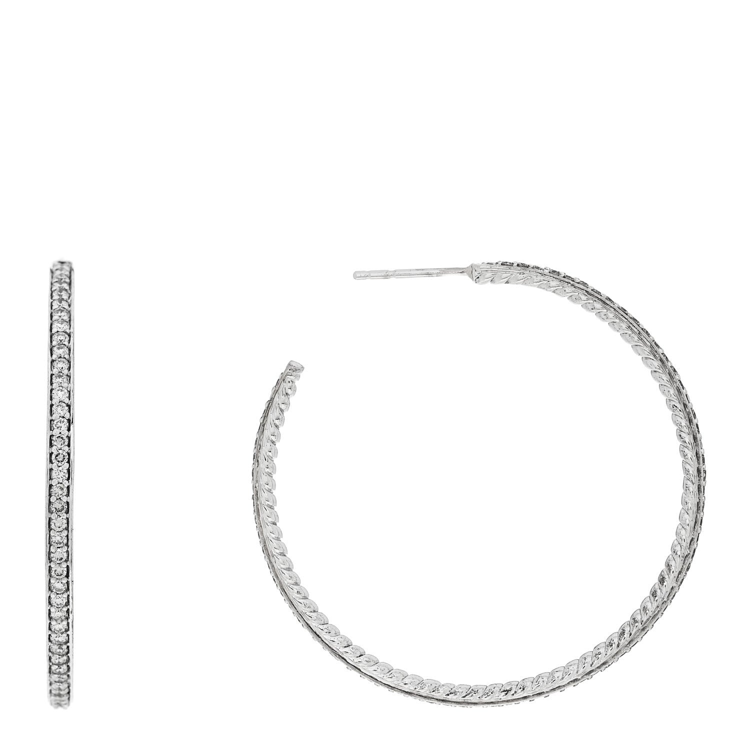 David Yurman Sterling Silver Diamond 42mm Cable Hoop Earrings 1 of 4