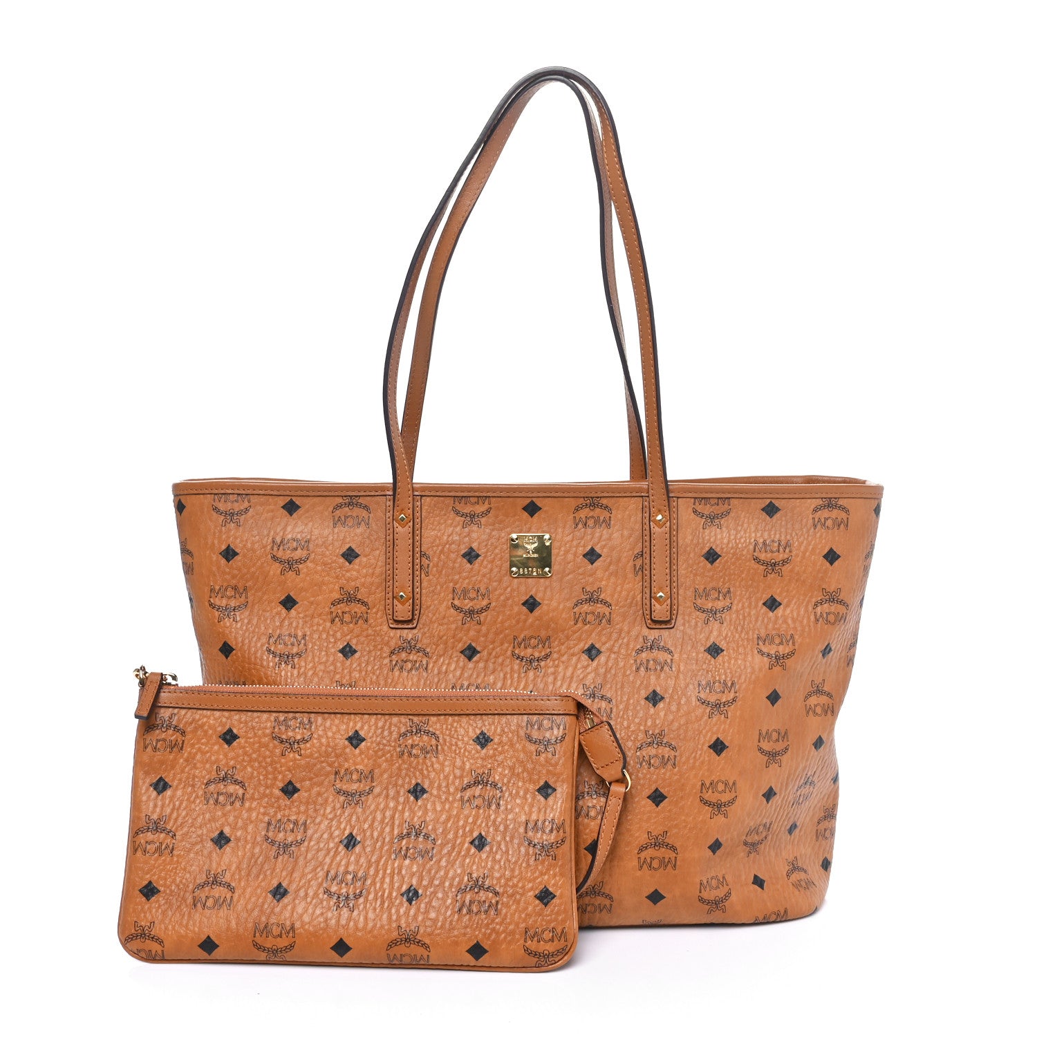 MCM Visetos Medium Reversible Shopper Tote Cognac 3 of 10