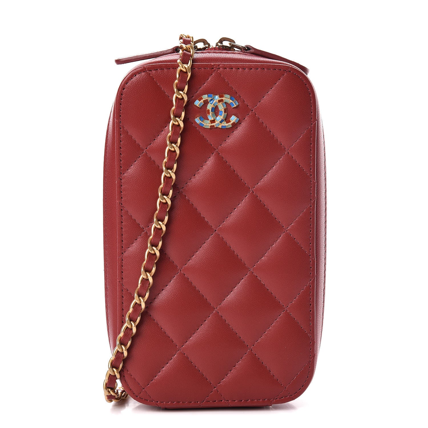 Chanel Lambskin Quilted Zip Phone Case Red 1 of 11
