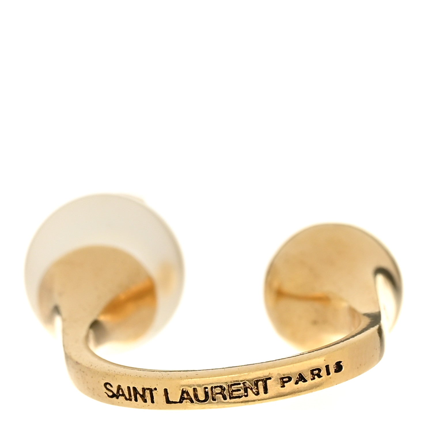 Saint Laurent Brass Cassandre Pearl Ball Ring 49 5 Gold White 3 of 4