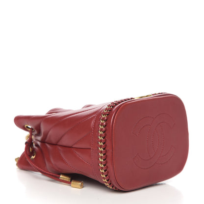 Chanel Sheepskin Chevron Quilted Small Drawstring Bag Dark Red 3 of 10