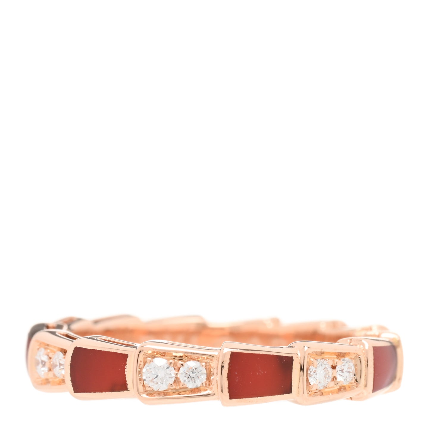 18K Rose Gold Diamond Carnelian 4mm Serpenti Viper Band Ring 53 6.25