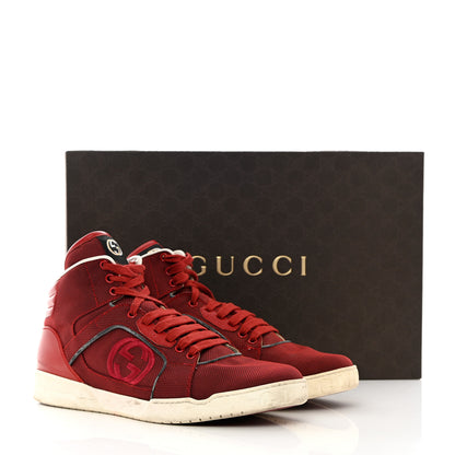 Gucci Baling Fabric Nappa Moorea Interlocking G Mens High Top Sneakers 9.5 Rosso Griggio 15 of 15