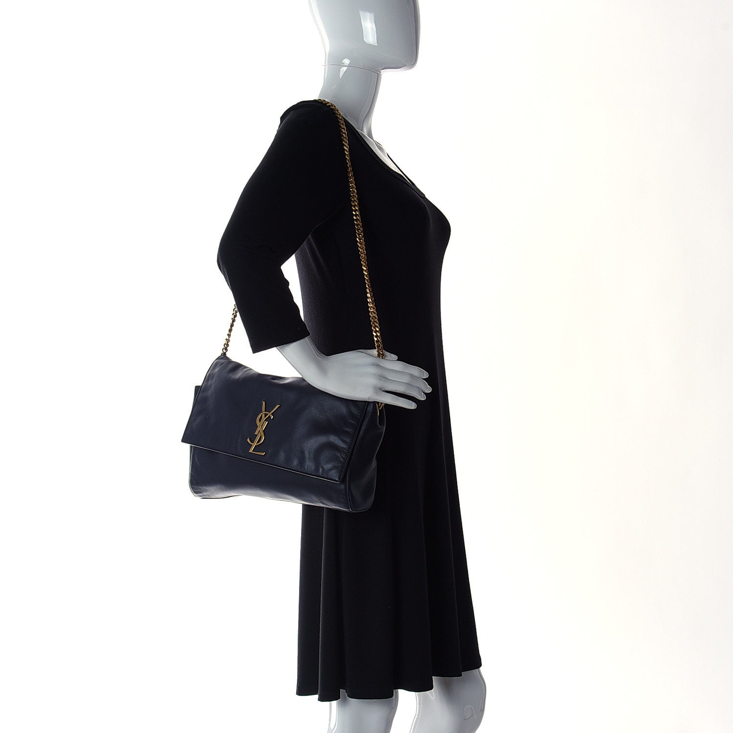 Saint Laurent Smooth Calfskin Suede Medium Reversible Monogram Kate Satchel Navy 4 of 18