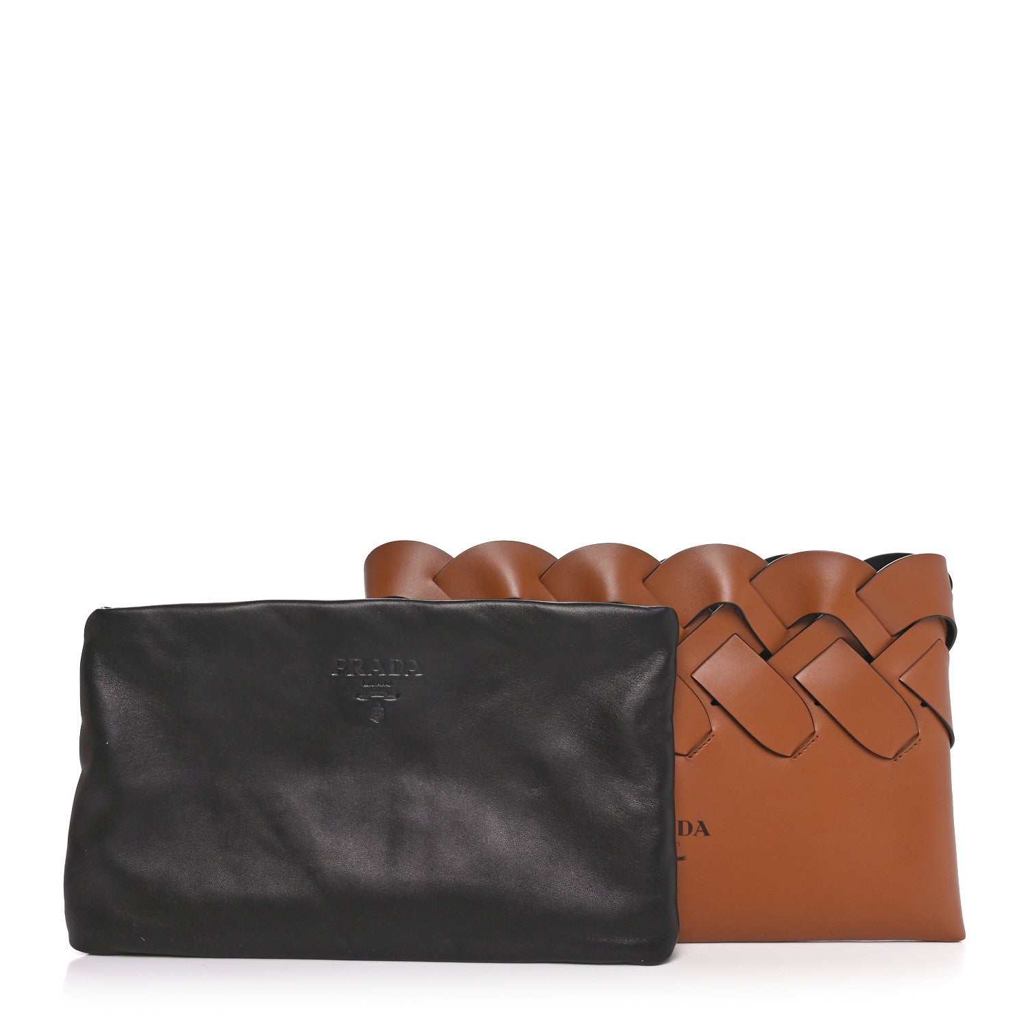Prada Vitello Intreccio Tress Clutch Cognac Black 8 of 11