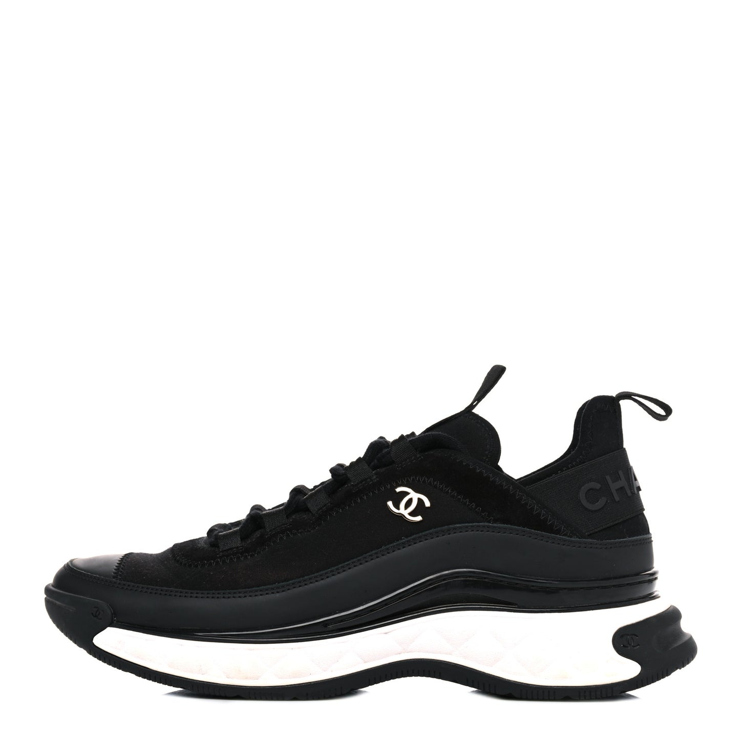 Velvet Calfskin Mixed Fibers CC Sneakers 39.5 Black