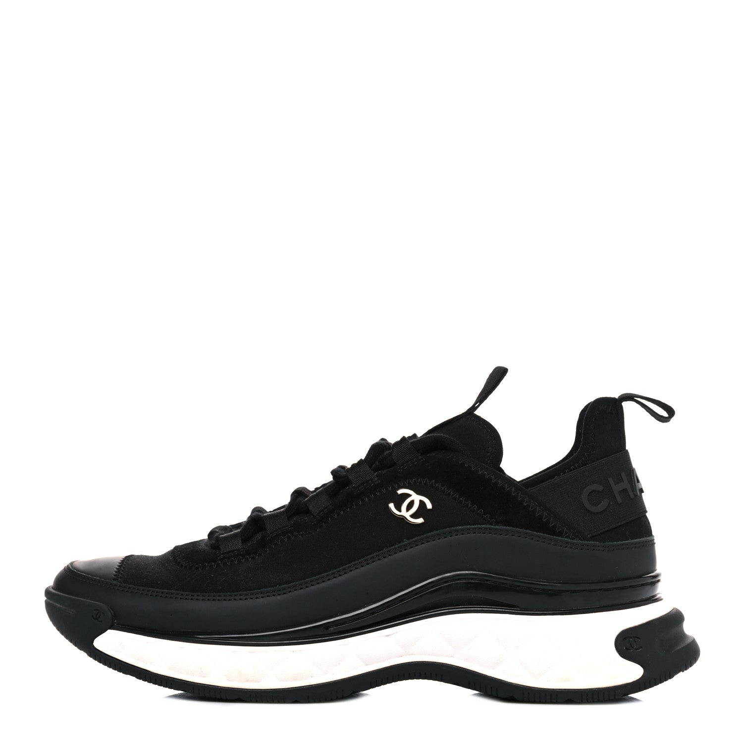 Chanel Velvet Calfskin Mixed Fibers CC Sneakers 39.5 Black 1 of 15