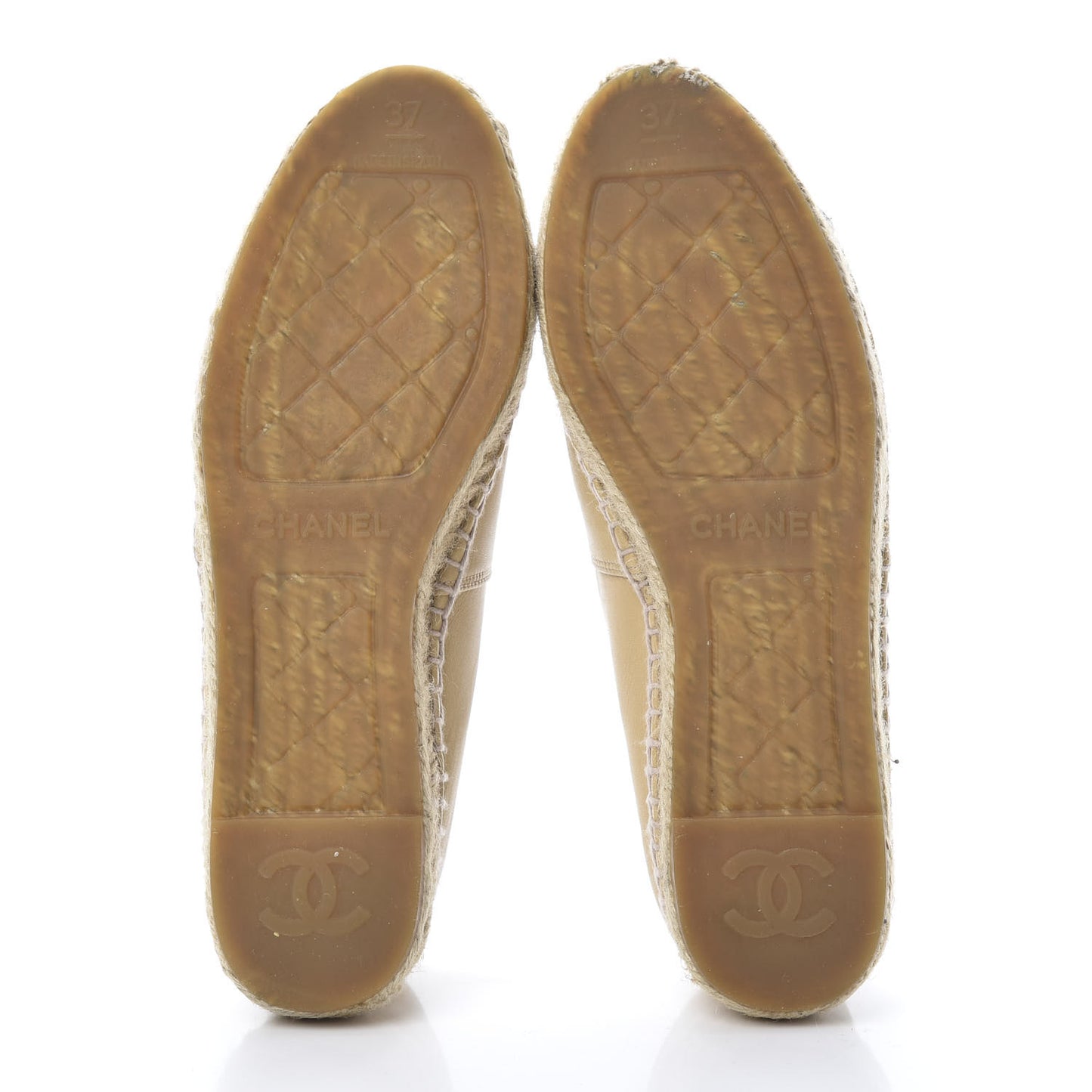 Lambskin CC Camellia Stud Espadrilles 37 Beige Black